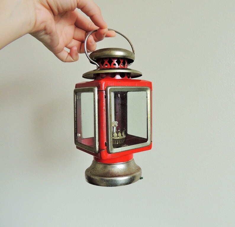 Antique Lantern Red Metal And Glass Oil Lamp Red Lantern Etsy