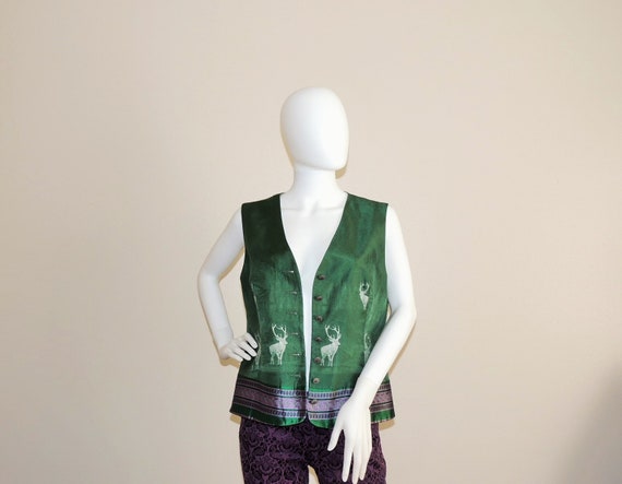 Vintage Ethnic Vest, Green Purple Jacquard Waistc… - image 5