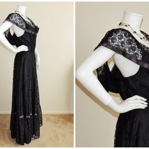 Vintage Victorian Dress, Black Lace Fit & Flare Gown, Black Widow Costume Dress, Cosplay Dress, Floor Length Off Shoulders Lace Maxi Dress image 3