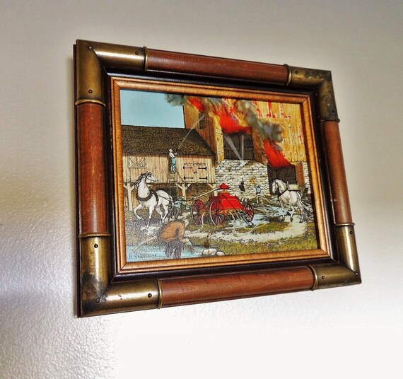 70 S H Hargrove Signed Framed Oil Painting Of Barn Fire Etsy