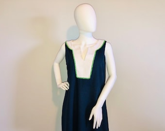 Vintage J Howard Linen Blend Dress, Navy Blue Sleeveless Dress, Preppy Secretary Dress, 50's Style Dress Size 12