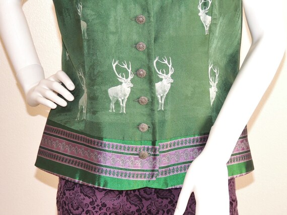 Vintage Ethnic Vest, Green Purple Jacquard Waistc… - image 8