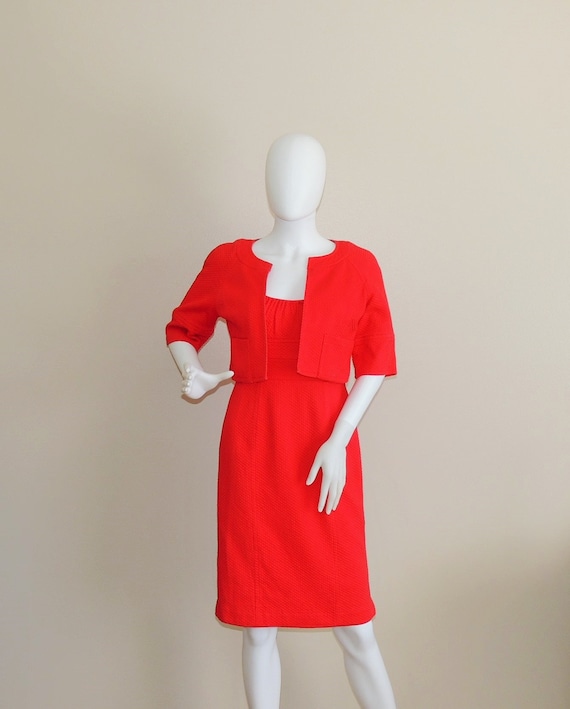 Vintage Red Textured Cotton Dress Suit, Dress & B… - image 1