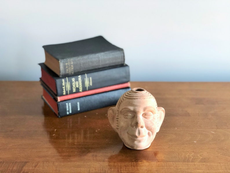 Vintage Abstract Man Head Statue, Light Faded Clay Head Sculpture, Swanky Human Head Decor, Abstract Decor, Modern Accent Statue 5 Tall image 2