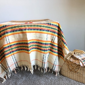 Vintage and Handmade Authentic Mexican Embroidered Table Linen and Napkin (5) Set, Hand Stitched Woven Table Cloth, Mexican Made Linens