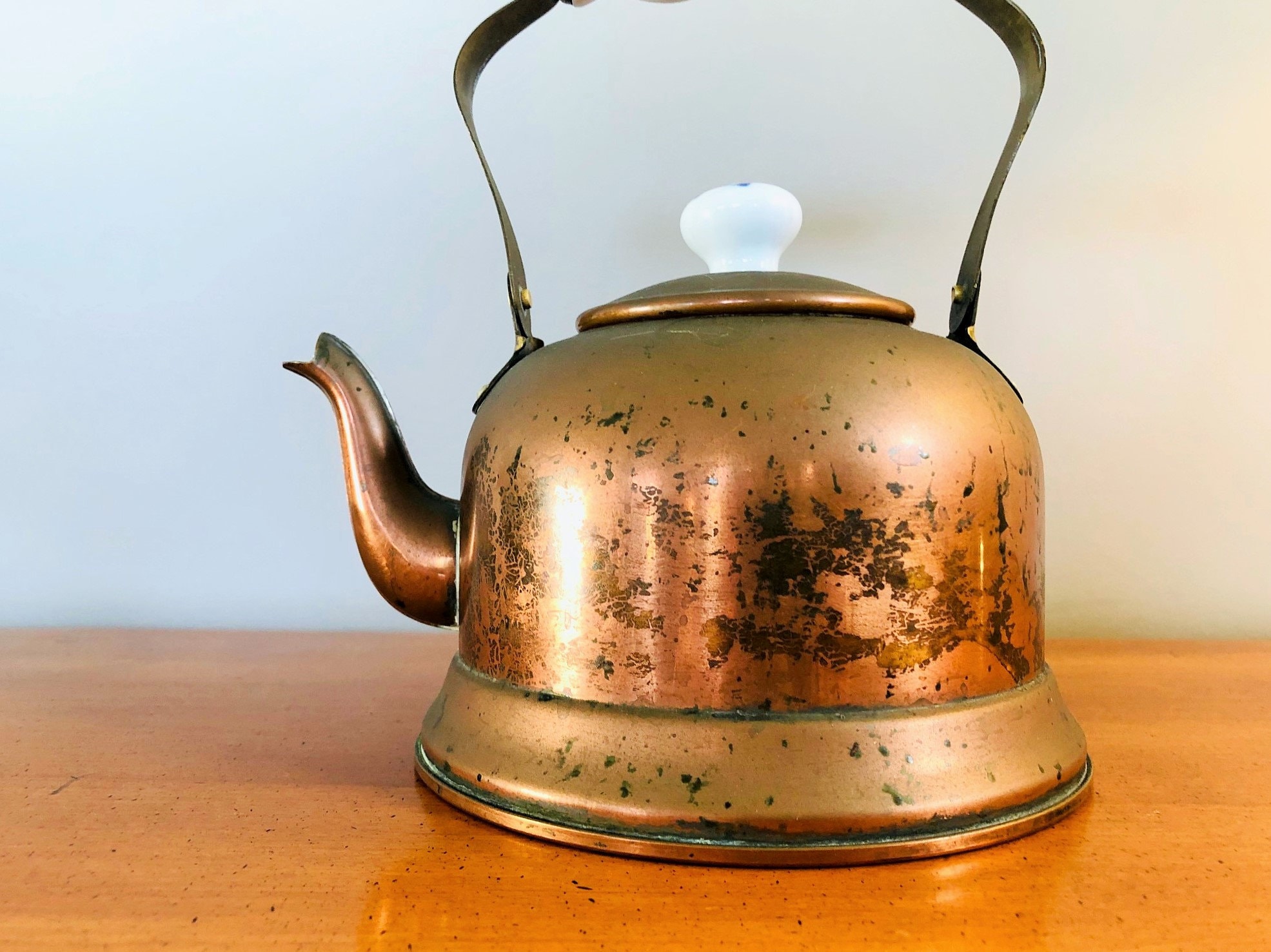 Vintage Copper Kettle Rusty Copper Teapot with Ceramic Handle Etsy