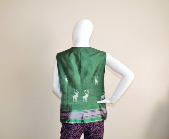 Vintage Ethnic Vest, Green Purple Jacquard Waistc… - image 6