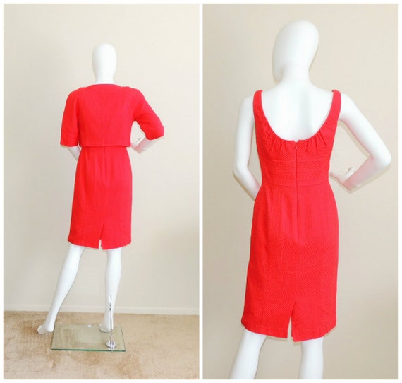 Vintage Red Textured Cotton Dress Suit, Dress & B… - image 8