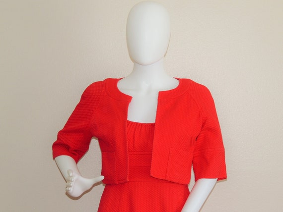 Vintage Red Textured Cotton Dress Suit, Dress & B… - image 2
