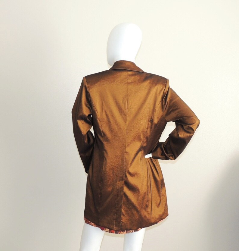 Shiny Brown Jacket Shimmery Long Formal Jacket Fitted Evening Blazer Office Duster Metallic Brown Jacket Vintage Cognac Brown Blazer