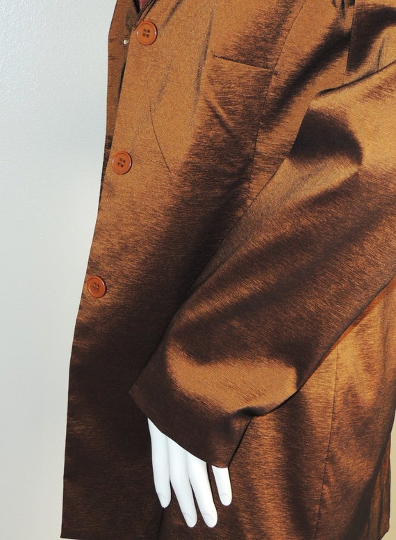 Shiny Brown Jacket Shimmery Long Formal Jacket Fitted Evening Blazer Office Duster Metallic Brown Jacket Vintage Cognac Brown Blazer