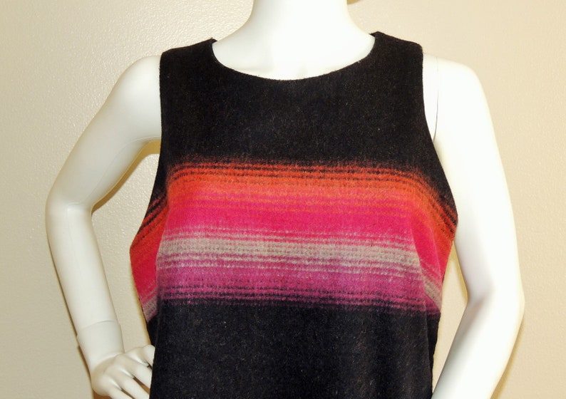 Vintage Wool Blend Blanket Dress Knee Length Sleeveless Fall Winter Dress Colorblock Dress Black Pink /& Orange Mod Dress