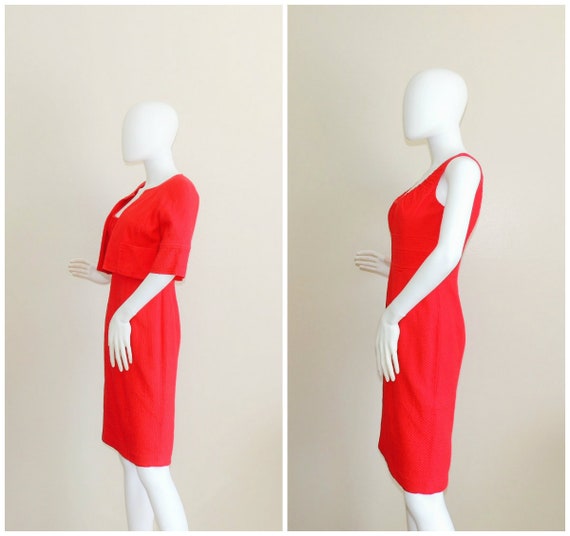 Vintage Red Textured Cotton Dress Suit, Dress & B… - image 9