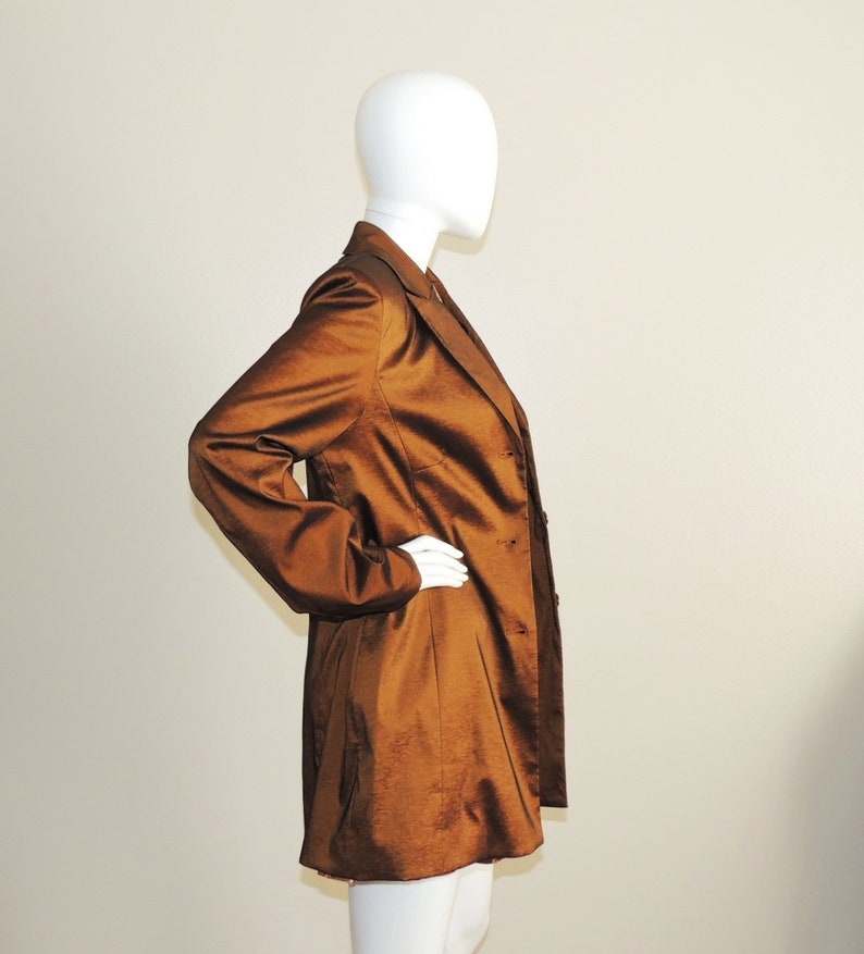 Shiny Brown Jacket Shimmery Long Formal Jacket Fitted Evening Blazer Office Duster Metallic Brown Jacket Vintage Cognac Brown Blazer