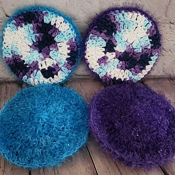 Set of 2 Double Layer Large Round Crochet Dish Scrubbies Scrubby Reusable Eco