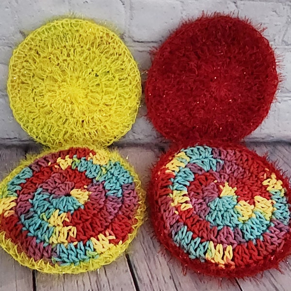 Set of 2 Double Layer Large Round Crochet Dish Scrubbies Scrubby Eco Reusable