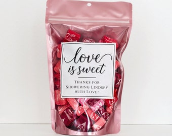 Bridal Shower Favor Bags for Guests - Love is Sweet Bags - Custom Candy Bags - Wedding Shower Thank You Favor // Stand Up Zip Pouch Bags