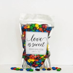 Wedding Favor Bags for Guests - Love is Sweet Bags - Candy Bar Bags - Personalized Wedding Thank You Favor // Stand Up Zip Pouch Bags