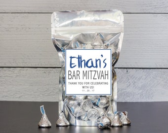 Personalized Bar Mitzvah Favor Bags - Bat Mitzvah Candy Bar Bags // Stand Up Zip Pouch Bags