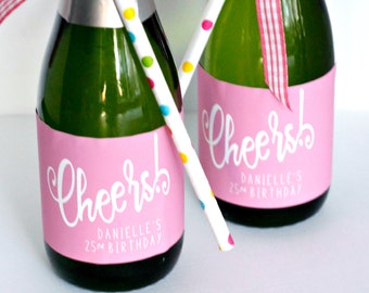 Custom Mini Champagne Labels Birthday - 21st Birthday Mini Wine Bottle Label - 30th Birthday Favors for Adults - Anniversary Party Favors