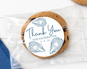 PRINTED Oyster Coastal Wedding Stickers - Personalized Round Labels