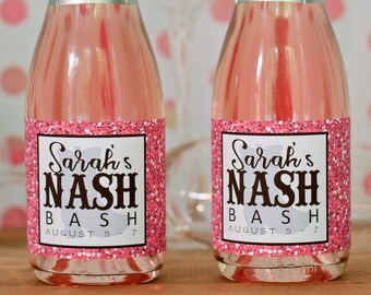 Nashville Bachelorette Party Favor - Pink Mini Champagne Bottle Label - Nash Bash Bachelorette Decor - Country Bachelorette Mini Wine Labels