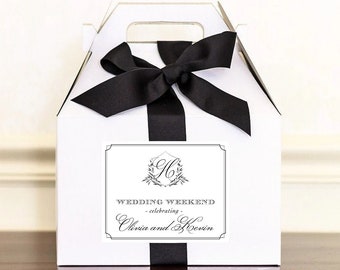 ASSEMBLED Wedding Weekend Welcome Boxes - Hotel Welcome Box Gifts for Wedding Guests - Gable Boxes, Ribbon & Labels