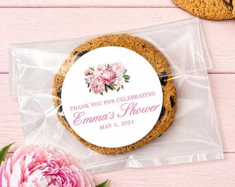 PRINTED Peony Party Favor Stickers - Personalized Wedding, Baby & Bridal Shower Round Labels