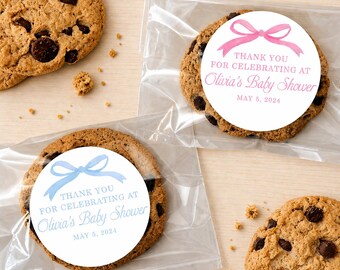 PRINTED Bow Favor Stickers for Baby & Bridal Shower, Wedding, Birthday - Personalized Round Labels