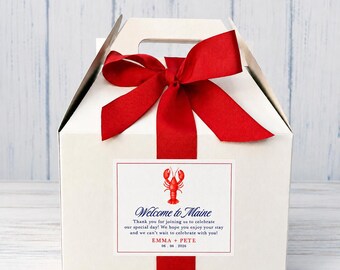 Lobster Wedding Welcome Boxes - New England Wedding Gable Boxes, Ribbon & Labels -- we assemble!