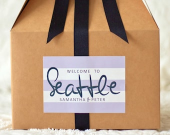 Wedding Welcome Bag Stickers - Custom Wedding Welcome Box Labels - Out of Town Guest Gable Box Label - Striped Wedding Hotel Gift Bag Labels