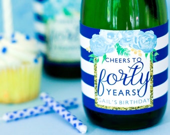 Floral Birthday Mini Champagne & Wine Labels - 30th, 40th, 50th, 60th Birthday