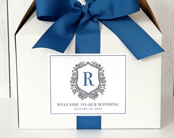 4X5" Large Wedding Crest Welcome Bag Stickers for Guests - Personalized Wedding Welcome Box Labels - Wedding Hotel Gift Bag Stickers