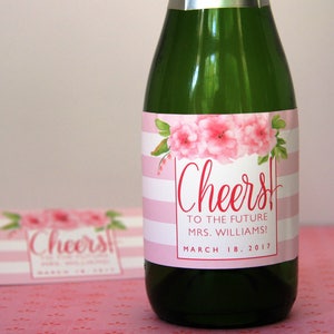Mini Champagne Bottle Label Bridal Shower - Floral Bridal Shower Mini Wine Labels - Wedding Shower Decoration - Bridal Shower Party Favor