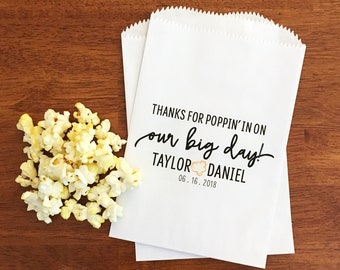 LINED Wedding Popcorn Bags - Wedding Popcorn Favor Bags - Personalized Wedding Popcorn Bar Bags - Thanks for Popping In Bags - Snack Bags