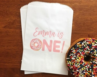 Donut Birthday Party Favor Bags LINED - Donut First Birthday Decorations - Donut 1st Birthday Girl - Donut Grow Up - Sweet One Donut Bags