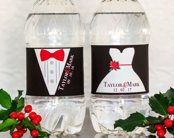 Winter Wedding Water Bottle Labels Waterproof - Christmas Wedding Favors for Guests - Wedding Welcome Gifts - Christmas Wedding Ideas