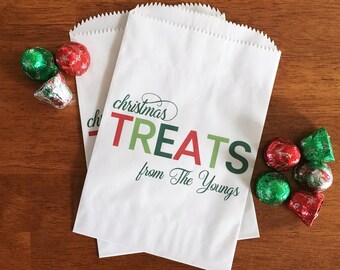 Christmas Treat Bags LINED - Holiday Goodie Bags for Candy - Personalized Christmas Cookie Bag Packaging - Christmas Party Favor Bags