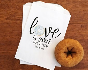 Wedding Donut Bags LINED - Donut Wall Bags - Donut Bags for Weddings - Donut Treat Bags - Doughnut Favor Bags - Love is Sweet Donut Bar Bags