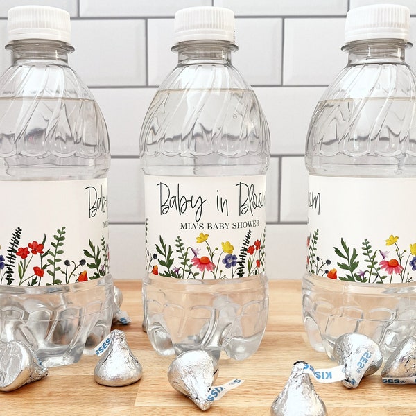 Baby in Bloom Baby Shower Water Bottle Labels - Floral Garden Theme - Spring Baby Shower Bottle Stickers WATERPROOF