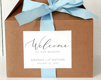 4X5" Large Script Wedding Welcome Bag Stickers - Gift Bag Labels for Hotel Wedding Guests - Personalized Wedding Favor Box Stickers