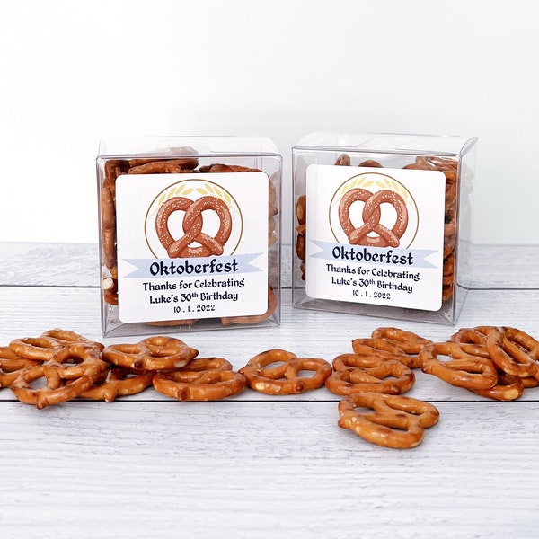 Oktoberfest Party Favor Boxes - Octoberfest Party Decorations - Fall Beer Festival Snack Favors // 3" Cubes & Labels, Pretzels NOT Included