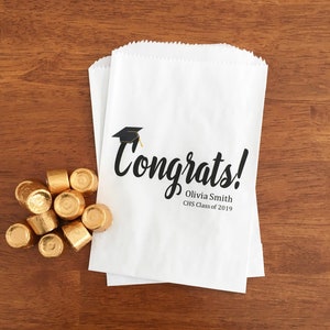 Graduation Party Favor Bags LINED - Custom Graduation Cookie Bags - 2025 Graduation Candy Buffet Bags - Donut Wall Bags - School Colors