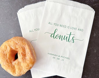 GREASE RESISTANT Wedding Donut Bags - All You Need is Love and Donuts Bags - Bridal Shower Doughnut Treat Bags - Donut Bar & Wall Bags LINED