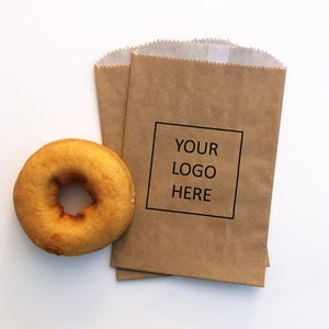 GREASE RESISTANT Logo Donut Bags LINED, Cookie Bags, Candy Bags, Treat Bags, Favor Bags - Kraft Brown Bags