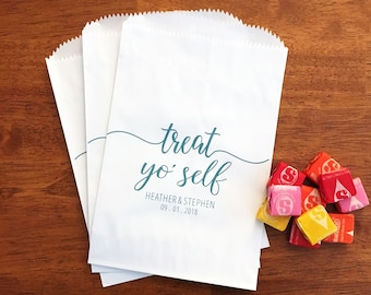 LINED Wedding & Party Favor Bags - Treat Yo Self // Personalized, Grease Resistant