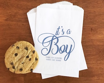 Boy Baby Shower Favor Bags LINED - Blue Baby Boy Shower Cookie Favor Bags, Candy Bags, Treat Bags