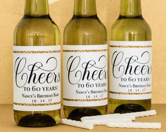 Birthday Mini Wine Bottle Labels - Mini Champagne Labels Birthday - Anniversary Party Favor - 30th 40th 50th 60th Birthday Party Decorations