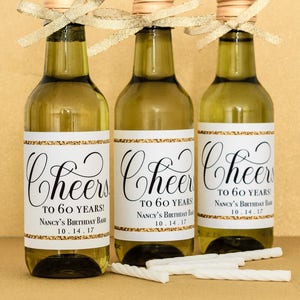 Birthday Mini Wine Bottle Labels - Mini Champagne Labels Birthday - Anniversary Party Favor - 30th 40th 50th 60th Birthday Party Decorations