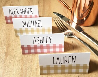 Thanksgiving Place Cards - Food Tent Placecards - Gingham Dinner Party Seating Cards - Table Name Cards